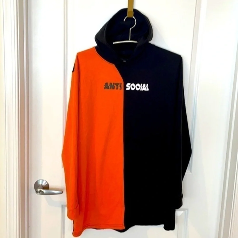 PRETTY LITTLE THING |  “ANTI SOCIAL” Orange & Black Hooded Sweatshirt